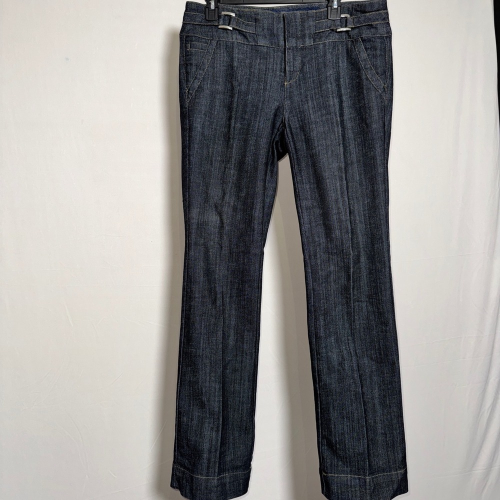 One 5 One Womens Dark Wash Denim Trousers Size 10 Buckle Waist Wide Leg Jeans